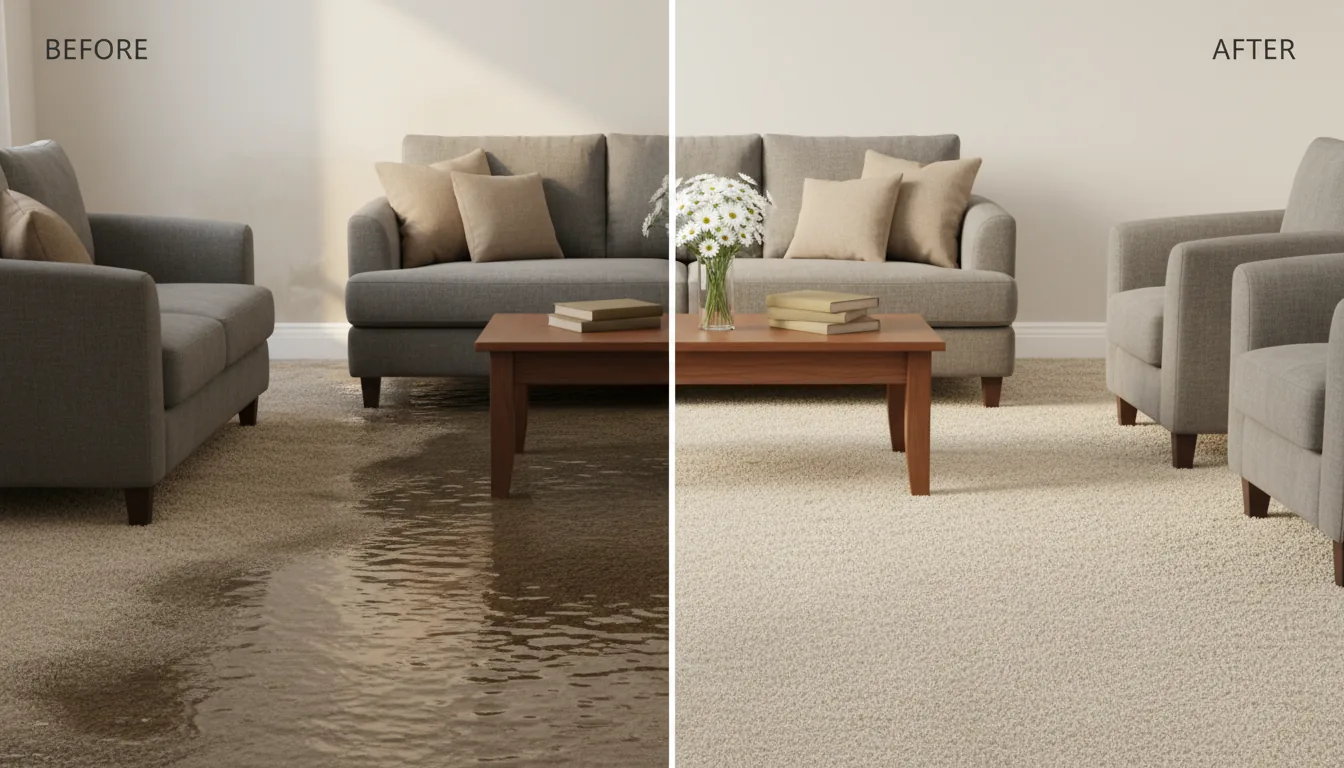 Byford Carpet Cleaning flooded living room before and after Perth