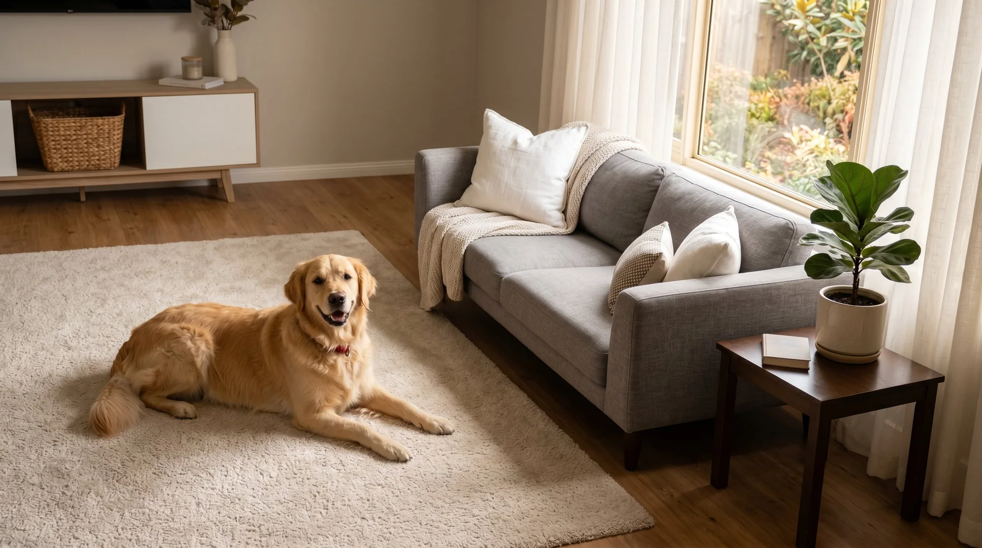 Byford Carpet Cleaning pet stains living room dog resting clean carpet Perth